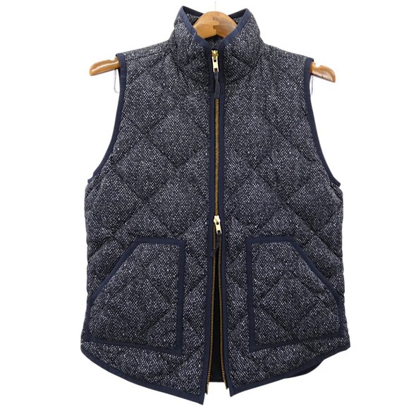 J.Crew Factory Women’s Navy Speckled Quilted Down Vest S Preppy Classic Layering - Picture 4 of 7